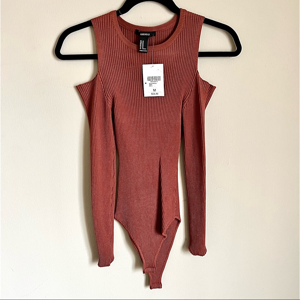 Knit Cold Shoulder Ribbed Bodysuit - Picture 7 of 12